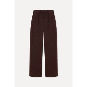 Resim Mudo Kadın Kahverengi Straight Fit Keten Pantolon 