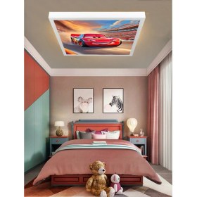 Resim Şimşek Mcqueen Avize, 60X60 Çocuk Odası Avize, 60WATT, Estetik Kare, Yapay Zeka Tasarım Avize, Pist 
