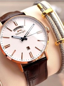 Resim Slazenger Deri Kordon Takvimli Kadran 10 Atm Suya Dayanıklı 2 Yıl Garantili Erkek Kol Saati N2562.06 Rose Gold 