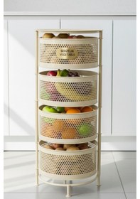 Resim 4 Katlı Tepsili Metal Sebzelik Açılır Metal Patates Soğan Meyvelik Sepeti Rafı Krem Krem 