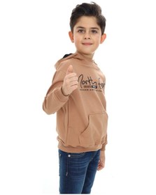 Resim Toontoy Kids Toontoy Erkek Çocuk Relax Fit Kapüşonlu Cepli Hafif Düşük Omuz Baskılı Sweatshirt - 2 İplik Kahverengi 