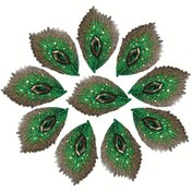 Resim 10 adet Tavuskuşu Tüyü Payet Nakışlı Yamalar, Yeşil & Mavi, 10.01x5.99 cm - Dikiş & Örgü Malzemeleri 
