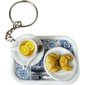 Resim Uretti - Pınar 2572 9957 El Yapımı Limonlu Çay Ve Kruvasan Temalı Tepsi Anahtarlık 