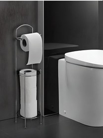 Resim Ayaklı Wc Kağıtlı Yedek Kağıt Hazneli Tuvalet Kağıtlığı Yuvarlak Krom 
