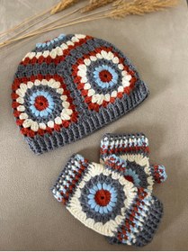 Resim MESKSTORE Şapka eldiven set / Bohem şapka / Bohem eldiven / Renkli / Rustik / kışlık set/ yün ürünler / 