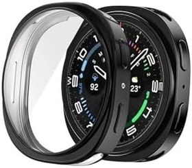 Resim Samsung Galaxy Watch 8 44mm ile Uyumlu Kasa Ve Ekran Koruyucu 360 Tam Koruma Silikon Kılıf (Siyah) 