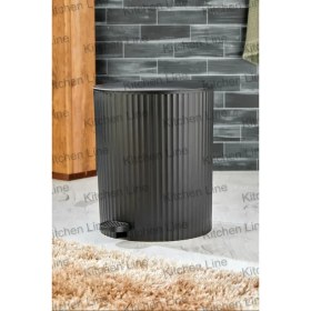 Resim PremiumPort Yuvarlak 8lt Çizgili Pedallı Banyo ve Mutfak Çöp Kovası Siyah 