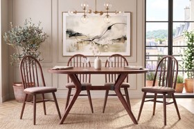 Resim NORA CEVİZ RENGİ OVAL MASA TAKIMI, 80X130 