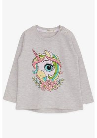 Resim Breeze Kız Çocuk Uzun Kollu Tişört Unicorn Baskılı 1.5-5 Yaş, Bej Melanj 