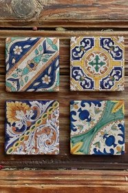Resim Oscar Stone Decor Tile Baskılı Doğaltaş Bardak Altlığı Set 4 Lü 4Dsn-008 