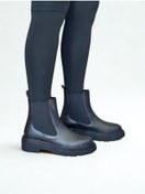Resim Ne&ve Shoes Siyah Deri İki Yandan Lastikli Kadın Kalın Tabanlı Chelsea Bot Siyah 