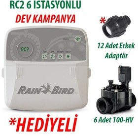 Resim Rain Bird Dış Mekan Rc2-6 İstasyonlu Kontrol Ünitesi + 6 Adet 100hv Vana Seti 