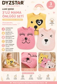 Resim DYZSTAR Lumi 3'lü Paket Hayvan Figürlü Bebek Mama Önlüğü Seti Yumuşak Dokulu Sıvı Emici Pamuklu Beslenme Önlüğü 