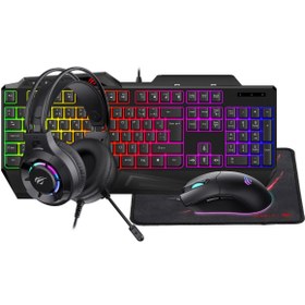 Resim Havit Gamenote Kb905cm-tur 4'lü Gaming Set – Klavye, Mouse, Kulaklık, Mousepad – Rainbow, Pc Uyumlu 