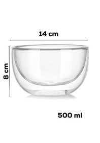 Resim Perotti 12481 Çift Cidarlı Cam Kase Çerezlik Sunumluk 500 Ml Şeffaf 