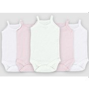 Resim Novibaby 5'li 0-3 Ay Jakarlı İp Askılı Beyaz Ekru Pembe Bebek Atlet Body Zıbın Çıtçıtlı 100% Pamuk Pembe - Beyaz - Krem 