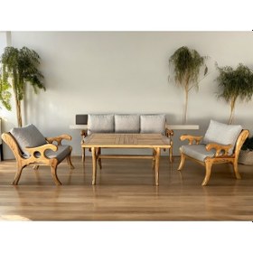 Resim Vanessa Ahşap Bahçe Koltuk Kestane Ağacı 3+1+1 Koltuk Masa Takımı Ahşap 
