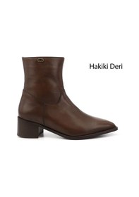 Resim Gönderi R Kahverengi Fermuarlı Sivri Burun Hakiki Deri Bot kahverengi 