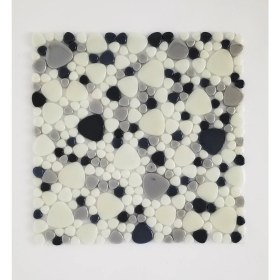 Resim Orient Mutfak,banyo ve Zemin Için Beyaz Siyah Gri Damla Desen Cam Mozaik ( 1 Koli = 1 m2 Fiyatıdır ) 