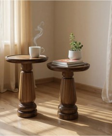 Resim AYLESA Doğal Ahşap 2’li Set Mantar Yan Sehpa Modern Fiskos Zigon Çiçeklik s 