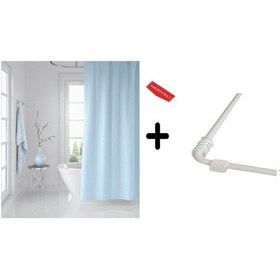 Resim Banyo Perdesi Mavi 1x180x200, Perde Borusu Askı Aparatı Köşe Boru Beyaz Hediyeli, Duş Perdesi Seti Çok Renkli 