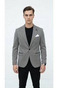 Resim Plus Scorpion Erkek Siyah Slim Fit Blazer Ceket Tek Düğme Çift Yırtmaç Kollu Yamalı 