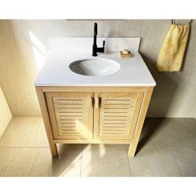 Resim Shark Anatolia Sedir Ağacı Masif Ahşap Banyo Dolabı 80CM 