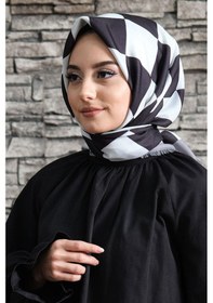 Resim Afvente Kareli Desen Siyah - Beyaz Pamuk Eşarp 