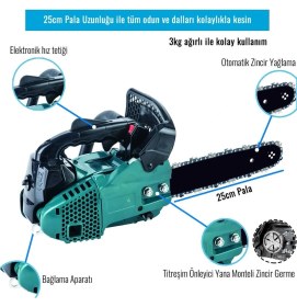 Resim Prohummer PH217 25CC Portatif Mini Benzinli Testere Ağaç Odun Dal Budama ve Kesme Testeresi Ağaç Kesme Motoru 
