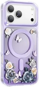 Resim CONSTRAIN - iPhone 17 Pro Max ile uyumlu Apple Kılıf Kristal Detaylı Gül Desenli Roseland MagSafe ile uyumlu Kapak - Mor 