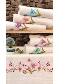 Resim Altılı Çok Renkli Üç Boyutlu Kadife Çeyizlik Hediyelik 30 X 50 Pamuklu Mutfak Havlusu Renkli 