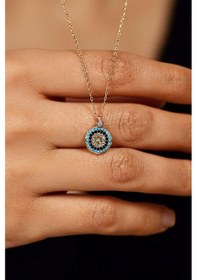 Resim Mix Taşlı Rose Nazar Boncuğu Minimal Gümüş Kolye 