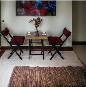 Resim Modern Style Home Balkon Bahçe Mutfak 3'lü Bistro Set Katlanır 2 Sandalye 1 Masa Bordo 