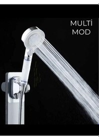 Resim 5 Fonksiyonlu Krom Beyaz Çelik Filtreli Kireç Önleyici Yüksek Basınçlı Tasarruflu Banyo Duş Başlığı Siyah 