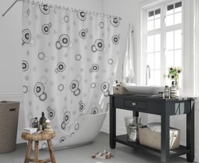 Resim Banyo Perdesi Halkalı Çiçekli Desen Yerli Üretim Duş Perdesi C-Halka Hediye 180x200cm Banyo Perdesi Tropik Home