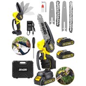 Resim Dragro DRG-128 Sarı Yellow 128 V 5 Ah Akülü Dal Kesme Budama Testere Bıçkı Makinesi Çift Akülü 15 Cm Yedek Zincirli Sarı 