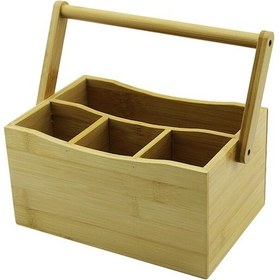 Resim Taşıma Kulplu - 3+1 Bölmeli Tezgah Üstü Bambu - Ahşap Kaşıklık Renkli 