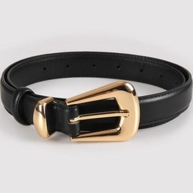 Resim Williampolo Full Grain Deri Gold Toka Siyah Kadın Kemer Siyah 