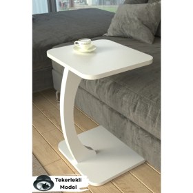 Resim Limnizza Tekerlekli Kare C Sehpa Koltuk Yanı Laptop Masası Modern Zigon Yan Sehpa Salon Ofis Sehpası 