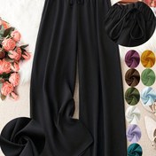Resim Kadınların Büyük Beden Yeşil Geniş Bacaklı Pantolonları - Esnek Olmayan, Düz Bacaklı, Bahar/Yaz Modası, Bağcıklı Bel, Rahat Giyim, Geniş Bacaklı Moda, Bağcıklı Bel Bandı, Büyük Beden Pantolonları 