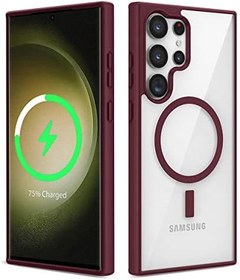 Resim Zore Galaxy ile uyumlu S22 Ultra Kılıf M-safe Wireless Şarj Özellikli Silikon Zore Ege Kapak Koyu Kırmızı 