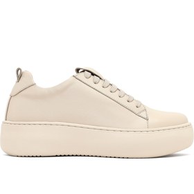 Resim Derimod Kadın Bej Bağcıklı Kalın Tabanlı Deri Sneaker 25AFD290218 