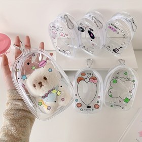 Resim Parti Bebek Saklama Çantası - Şeffaf PVC Fermuarlı Asılabilir Organizer, Anahtarlık İle Toz Geçirmez Teddy Bear Kılıfı, Doğum Günü, Noel, Sevgililer Günü İçin Hediye Fikri, Oyuncağı Organizatörü, Kolay Temizlenebilir Malzeme, Dayanıklı Fermuar, Tatil Alışverişi İçin Şık Tasarım 