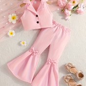 Resim Moda gençlerin kıyafet seti, kolsuz kısa üst + düz renkli bağcıklı geniş pantolon. Yaka olmayan üst ve bağcıklı pantolon, küçük çocuklar için uygun, dış mekan için 