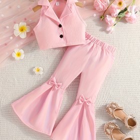 Resim Moda gençlerin kıyafet seti, kolsuz kısa üst + düz renkli bağcıklı geniş pantolon. Yaka olmayan üst ve bağcıklı pantolon, küçük çocuklar için uygun, dış mekan için 