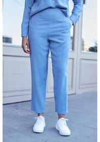 Resim JUMENT Kadın Likrasız Modal Kumaş Yüksek Bel Beli Lastikli Yan Cepli Dar Paça Bilek Boy Pantolon-indigo İndigo 