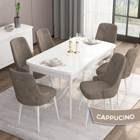Resim Canisa Concept Mdf Are Serisi 80 x 132 cm Açılabilir Üst Kalite Yemek Mutfak Masası Takımı 6 Sandalyeli 
