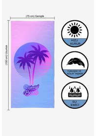 Resim MIAMI BEACH Dijital Baskılı 75x150 Cm Plaj Havlusu Mor 