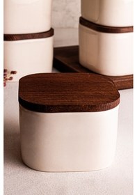 Resim Snippy Luma Beyaz 6'lı Ahşap Vakumlu Kapaklı Seramik Kahvaltılık Kırık Beyaz 