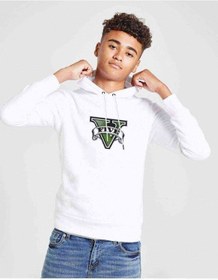 Resim Tshirthane Gta V Logo Baskılı Unisex Çocuk Kapüşonlu Beyaz Sweatshirt Beyaz 